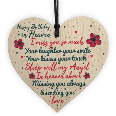 Red Ocean Happy Birthday In Heaven Wooden Heart Mum Dad Nan Grandad Birthday Memorial Plaque Gifts - image 1
