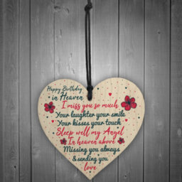 Red Ocean Happy Birthday In Heaven Wooden Heart Mum Dad Nan Grandad Birthday Memorial Plaque Gifts - thumbnail 2