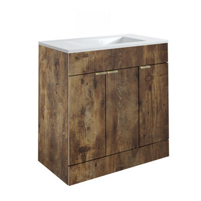 Homestylestore 810mm Dark Oak Floorstanding Bathroom Vanity Unit And Aged Gold Finger Pull Handle - image 1