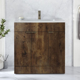 Homestylestore 810mm Dark Oak Floorstanding Bathroom Vanity Unit And Aged Gold Finger Pull Handle - thumbnail 2