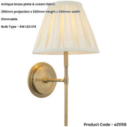Loops Indoor Antique Brass Plate Wall Light - Cream Fabric Shade - Dimmable 6W Led E14 - thumbnail 2