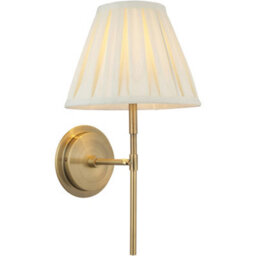 Loops Indoor Antique Brass Plate Wall Light - Cream Fabric Shade - Dimmable 6W Led E14