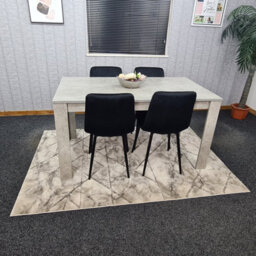 Kosy Koala Stone Grey Effect Wood Dining Table Set With 4 Black Velvet Chairs   Modern Dining Room Furniture