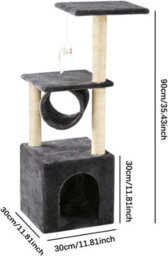 Indoor Cat Tree Tower 36 Inch Small Space Multi Level Cat Furniture Plush Condo Bed Tunnel Sisal Posts - thumbnail 7