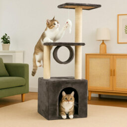 Indoor Cat Tree Tower 36 Inch Small Space Multi Level Cat Furniture Plush Condo Bed Tunnel Sisal Posts - thumbnail 4