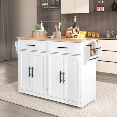 Btm Kitchen Island On Wheels Drop Leaf Serving Trolley With Storage Interchangeable Wheels And Solid Wood Feet - image 1