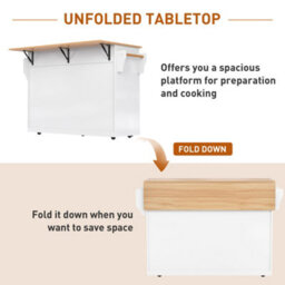 Btm Kitchen Island On Wheels Drop Leaf Serving Trolley With Storage Interchangeable Wheels And Solid Wood Feet - thumbnail 6