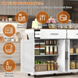 Btm Kitchen Island On Wheels Drop Leaf Serving Trolley With Storage Interchangeable Wheels And Solid Wood Feet - thumbnail 5