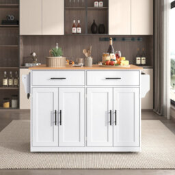 Btm Kitchen Island On Wheels Drop Leaf Serving Trolley With Storage Interchangeable Wheels And Solid Wood Feet - thumbnail 8