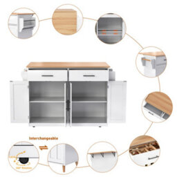 Btm Kitchen Island On Wheels Drop Leaf Serving Trolley With Storage Interchangeable Wheels And Solid Wood Feet - thumbnail 7