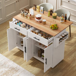 Btm Kitchen Island On Wheels Drop Leaf Serving Trolley With Storage Interchangeable Wheels And Solid Wood Feet - thumbnail 2