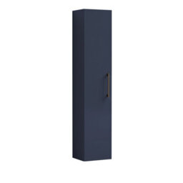 Balterley Level Modern Bathroom 1 Soft Close Door Wall Hung Tall Storage Unit, Satin Dark Blue With Brushed Bronze Handle, 300 mm