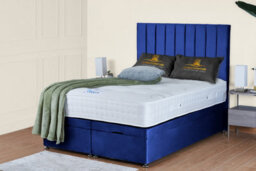 UKBEDFURNITURE Wilton Plush Blue End Opening Divan Ottoman Bed With 54 Inch Headboard & 10 Inch Orthopaedic Mattress - thumbnail 1