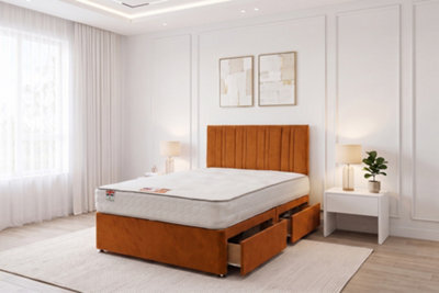 "Knight Sleep Sky Orange Plush Bed Set With Mattress, 2 Drawers Same Side & 24""headboard, 4Ft6 - Double" - image 1