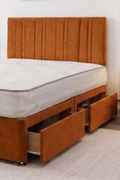 "Knight Sleep Sky Orange Plush Bed Set With Mattress, 2 Drawers Same Side & 24""headboard, 4Ft6 - Double" - thumbnail 2