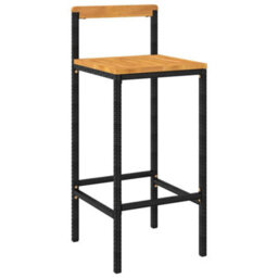 Walplus Bar Stools 2 Pcs Black Poly Rattan And Solid Wood Acacia - thumbnail 3