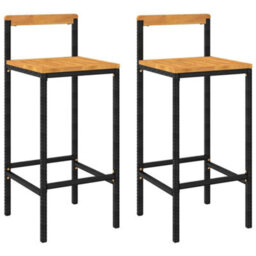 Walplus Bar Stools 2 Pcs Black Poly Rattan And Solid Wood Acacia - thumbnail 2