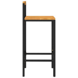 Walplus Bar Stools 2 Pcs Black Poly Rattan And Solid Wood Acacia - thumbnail 5