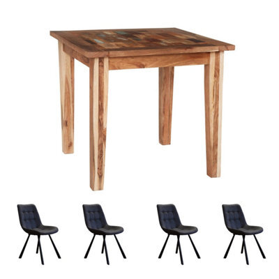 Reclaimed Boat Wooden Small Square Wood Dining Table Set With 4 Chairs - image 1