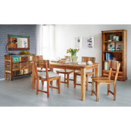 Reclaimed Boat Wooden Small Square Wood Dining Table Set With 4 Chairs - thumbnail 2