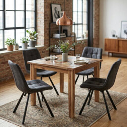 Reclaimed Boat Wooden Small Square Wood Dining Table Set With 4 Chairs - thumbnail 6