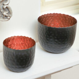 Dibor Set Of 2 Black And Copper Hammered Decoration Centrepiece Décor Tealight Christmas Candle Holder
