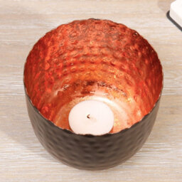 Dibor Set Of 2 Black And Copper Hammered Decoration Centrepiece Décor Tealight Christmas Candle Holder - thumbnail 3