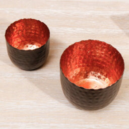 Dibor Set Of 2 Black And Copper Hammered Decoration Centrepiece Décor Tealight Christmas Candle Holder - thumbnail 2