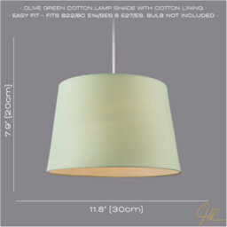Happy Homewares Olive Green Cotton Fabric Drum Lampshade With White Cotton Inner - thumbnail 6