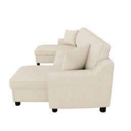 Fenchilin Chenille U-Shaped Sectional Sofa With 2 Storage Chaise Lounges, 2 Cushions 4-Seater Comfy Couch Beige - thumbnail 6