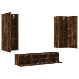 Berkfield 5 Piece Tv Wall Units Smoked Oak Engineered Wood - thumbnail 4