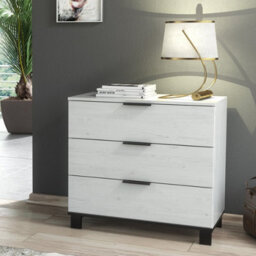 Furneo Modern White 3 Drawer Chest Of Drawers Cabinet Storage Pine Effect Cozy 03 - thumbnail 1