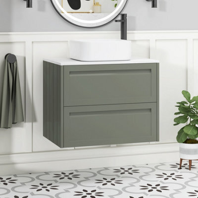 Royal Bathrooms Royal Bathroom Elmore 700mm Matt Green Wall Mounted Countertop Bathroom Vanity Unit 2 Drawer With Elena Basin - image 1