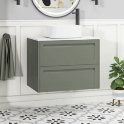 Royal Bathrooms Royal Bathroom Elmore 700mm Matt Green Wall Mounted Countertop Bathroom Vanity Unit 2 Drawer With Elena Basin - thumbnail 1