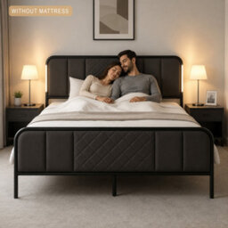 Sliding Wardrobes 4 u LTD Modern Fabric Bed Frame With Led Lighting, Diamond Quilted Headboard & Footboard, Reinforced Metal Slats - Dark Grey 152Cm - thumbnail 4