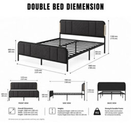 Sliding Wardrobes 4 u LTD Modern Fabric Bed Frame With Led Lighting, Diamond Quilted Headboard & Footboard, Reinforced Metal Slats - Dark Grey 152Cm - thumbnail 2