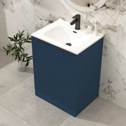 Royal Bathrooms Evora 600mm Midnight Blue Fluted Floor Standing Bathroom Vanity Unit 2 Door Cabinet With Ceramic Basin & Matt Black Handles - thumbnail 4