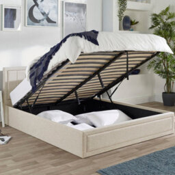 Aspire Castleton Natural Linen Quilted Headboard Ottoman Bed, Size King - thumbnail 2