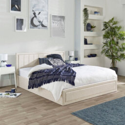 Aspire Castleton Natural Linen Quilted Headboard Ottoman Bed, Size King - thumbnail 1