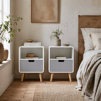 Wyld Haus Neselo Yozi Set Of 2 Scandinavian-Style Wooden Bedside Tables With Drawer And Shelf - image 1