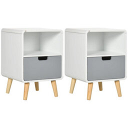Wyld Haus Neselo Yozi Set Of 2 Scandinavian-Style Wooden Bedside Tables With Drawer And Shelf - thumbnail 2