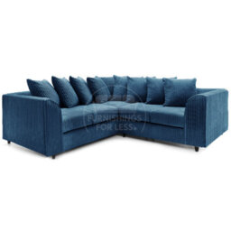 Furnishings For Less UK Ferguson Marine Blue 5 Seater Fabric Corner Sofa L Shaped Jumbo Cord - Scatter Back - thumbnail 1