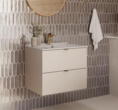 Impact Furniture Bathroom Vanity Unit With Sink 600mm Beige Wall Cabinet Floating 2 Drawer Cashmere Storage Dalia - image 1