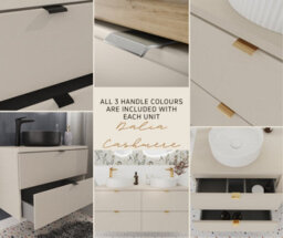 Impact Furniture Bathroom Vanity Unit With Sink 600mm Beige Wall Cabinet Floating 2 Drawer Cashmere Storage Dalia - thumbnail 2