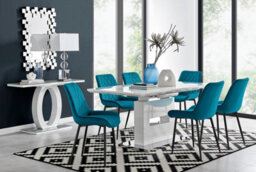 Furniturebox Uk Arezzo Large Extending Dining Table And 6 Blue Pesaro Black Leg Chairs