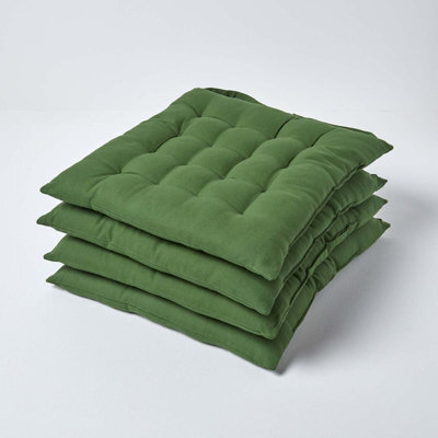 Homescapes Dark Olive Seat Pads Or Cotton Chair Cushions 40X40 Cm, Set Of 4 Plain Chair Pads For Dining, Kitchen Or Outdoor - image 1