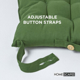 Homescapes Dark Olive Seat Pads Or Cotton Chair Cushions 40X40 Cm, Set Of 4 Plain Chair Pads For Dining, Kitchen Or Outdoor - thumbnail 5