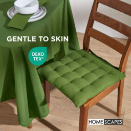 Homescapes Dark Olive Seat Pads Or Cotton Chair Cushions 40X40 Cm, Set Of 4 Plain Chair Pads For Dining, Kitchen Or Outdoor - thumbnail 3