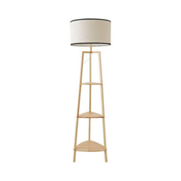 Valuelights Hiru Natural 3 Tier Shelf Floor Lamp With Black Trim Linen Shade - thumbnail 6