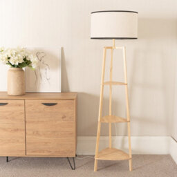 Valuelights Hiru Natural 3 Tier Shelf Floor Lamp With Black Trim Linen Shade - thumbnail 3